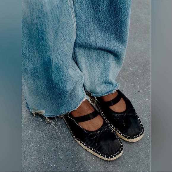 NWT Zara Woman Satin Effect TOPSTITCHED BOW ESPADRILLES Sandals Shoes Size 8 - Picture 3 of 12